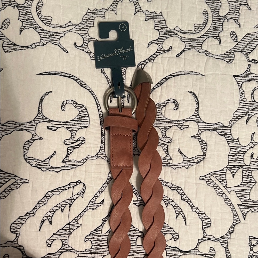 Universal Thread Braided Brown Leather Belt with Silver Buckle